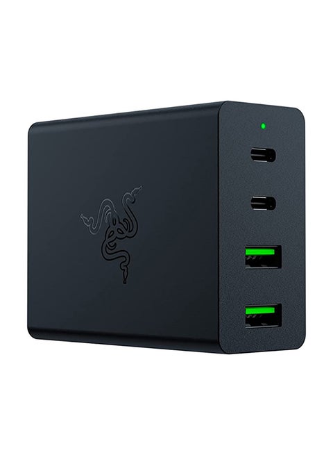 شاحن باور هاوس جان محمول بمنفذ USB-C وقدرة 130 وات: صغير وقوي: يشحن سريعاً ما يصل إلى 4 أجهزة مع إمكانية التنقل ويضمن توصيل طاقة أكثر أماناً - بلون أسود