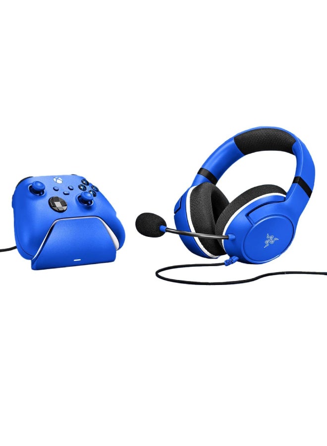 Razer Essential Duo Bundle for Xbox, Wired Headset and Quick Charger for Xbox Controllers (Controller sold separately), TriForce 50mm Drivers, HyperClear Cardioid Mic - Shock Blue - Image 1