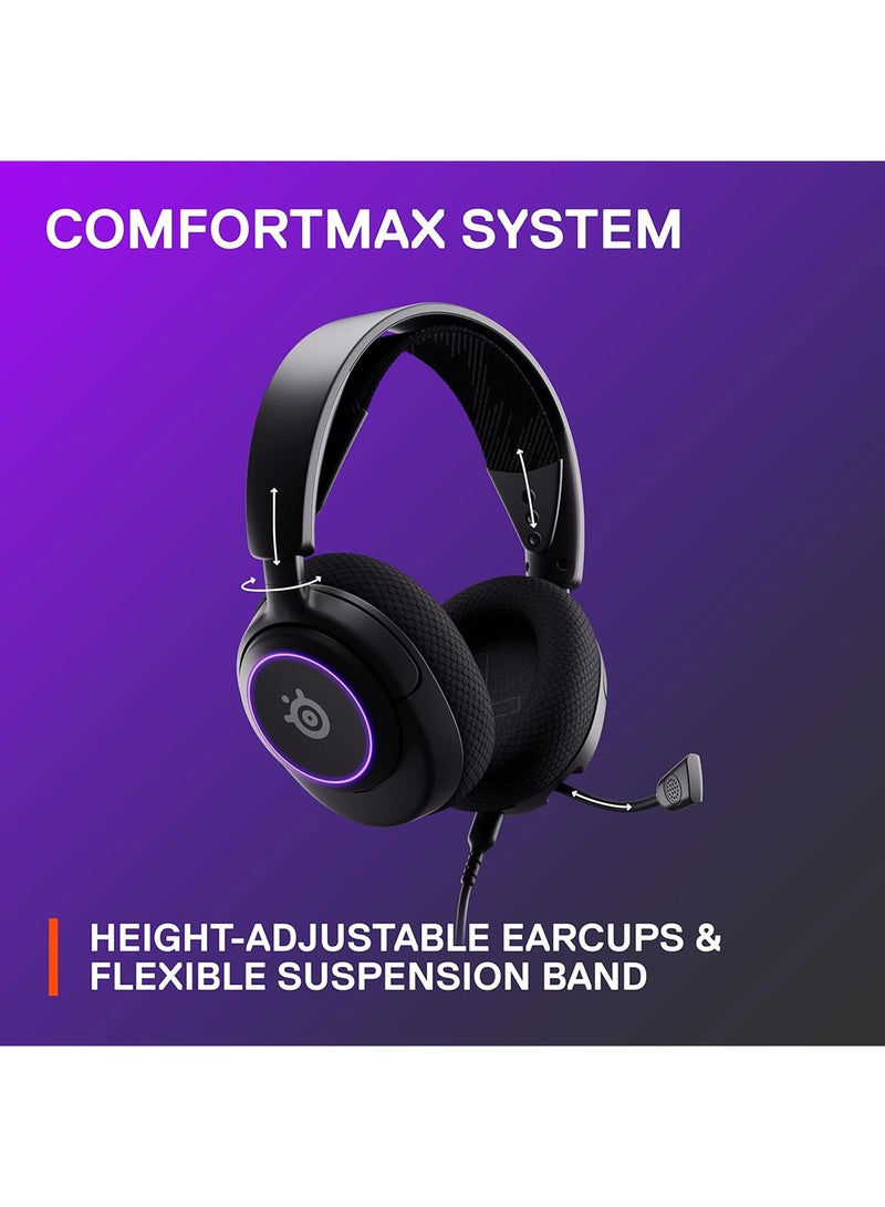 steelseries - Arctis Nova 3 Multi-System Gaming Headset, Hi-Fi Drivers, 360° Spatial Audio, RGB Lights, AirWeave Memory Foam Earcups, Lightweight, ClearCast Gen 2 Mic, For PC/PS5/PS4, Black | 61631 - Image 1