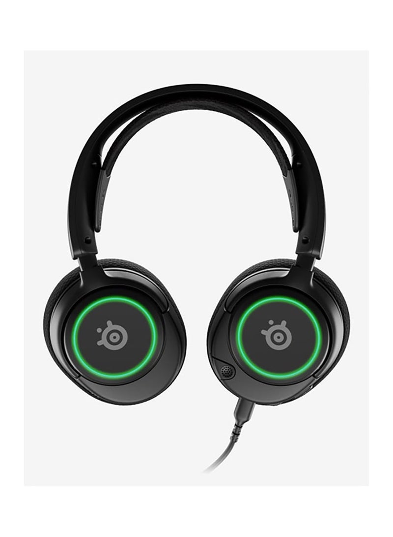 steelseries - Arctis Nova 3 Multi-System Gaming Headset, Hi-Fi Drivers, 360° Spatial Audio, RGB Lights, AirWeave Memory Foam Earcups, Lightweight, ClearCast Gen 2 Mic, For PC/PS5/PS4, Black | 61631 - Image 1
