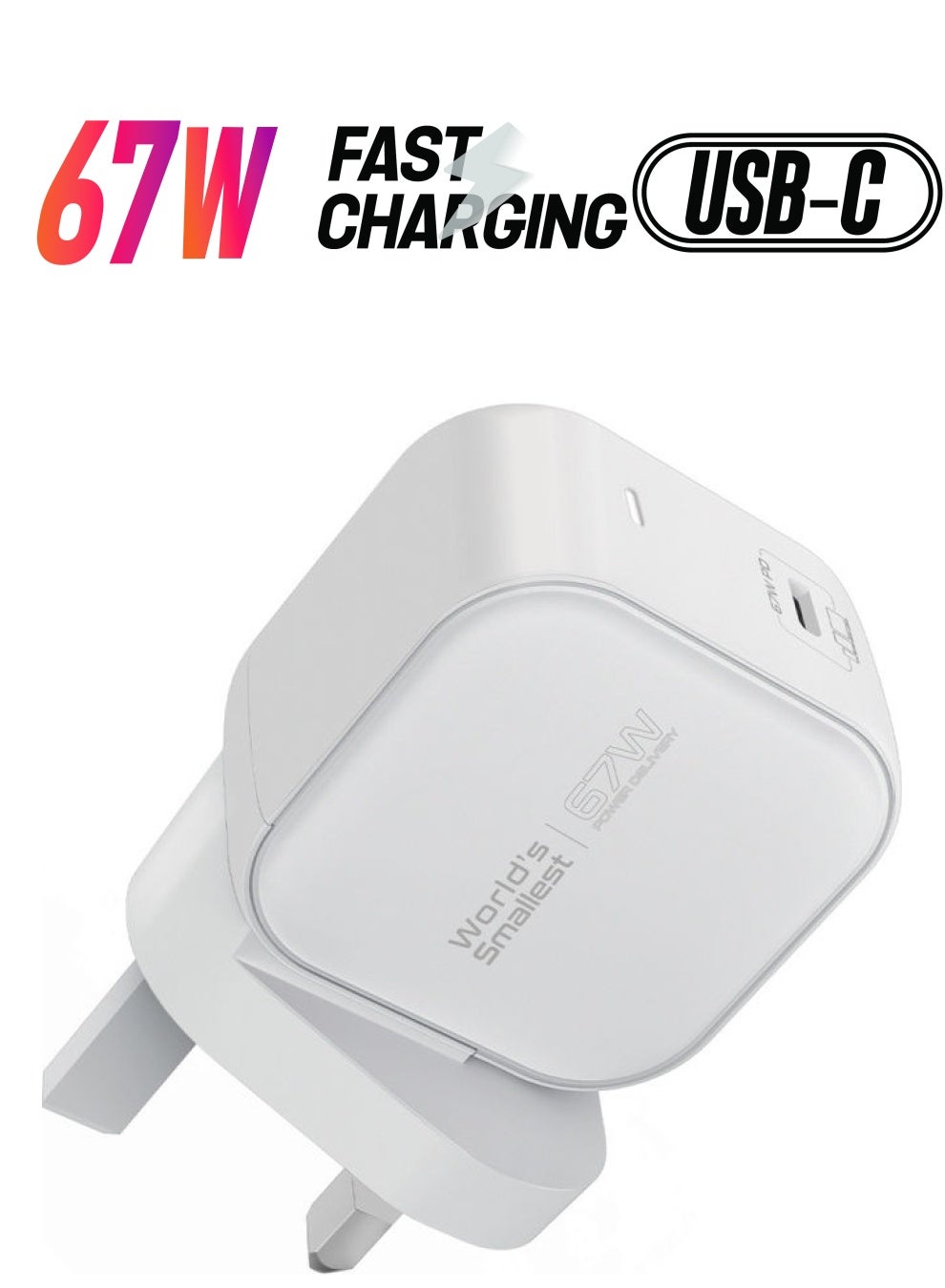 PROMATE iPhone 15 Charger,67W Super-Speed USB-C GaNFast Charger White White 