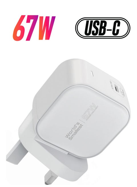 شاحن iPhone 15، شاحن USB-C فائق السرعة بقدرة 67 وات، أبيض أبيض لون أبيض