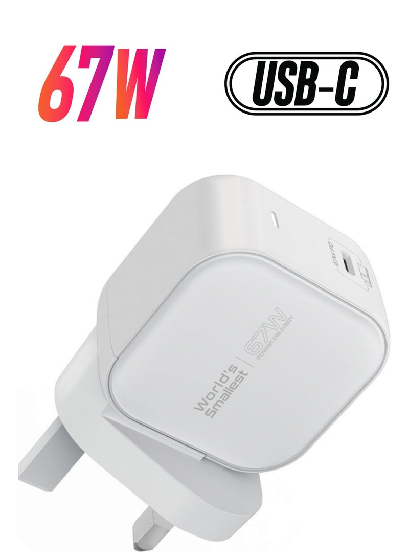 PROMATE iPhone 15 Charger,67W Super-Speed USB-C GaNFast Charger White White  - Image 1