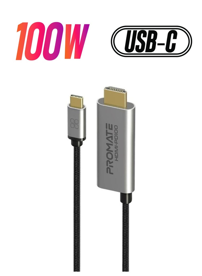 بروميت كابل  USB-C™ إلى HDMI، Ultra HD 4k 60hz Type-C™ (Thunderbolt-3) إلى HDMI مع منفذ توصيل طاقة USB-C™ بقدرة 100 واط، سلك 180 سم لجهاز MacBook Pro، HDMI-PD100 لون رمادي - pnsku/N53347705A/45/_/1738266314/9689d5fa-4b7d-496a-bb90-4c96bdd60e29