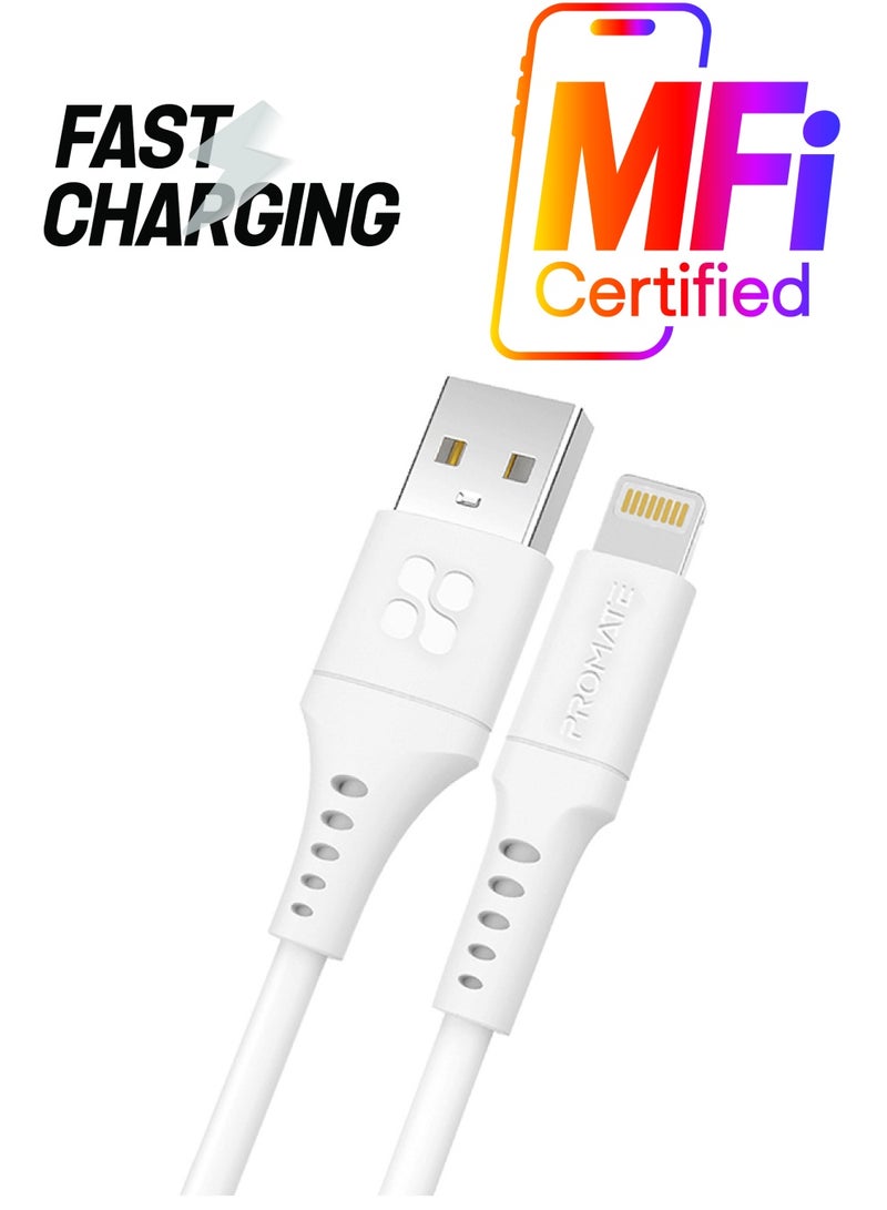 PROMATE - Ultra-Fast USB-A to Lightning Soft Silicon Cable 2M White - Image 1