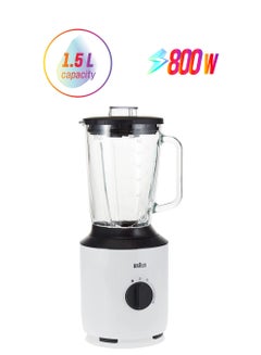 BRAUN Jug Blender, 1.5L Glass Blender, TriAction Technology Variable Speed And Pulse, 2 Mills Chopper And Grinder, Stainless Steel Blades, Thermo Resistant Glass 1.5 L 800 W ‎JB 3173 White  - Image 1