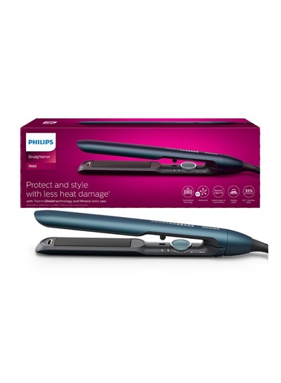 Philips 7000 Series Straightener BHS732/03 | ThermoShield technology | Ceramic Argan plate coating| 2x ion, Mineral ion |Temperature range 120°C - 230°C, 12 Settings| Floating plate, Cool tips Teal Metallic
