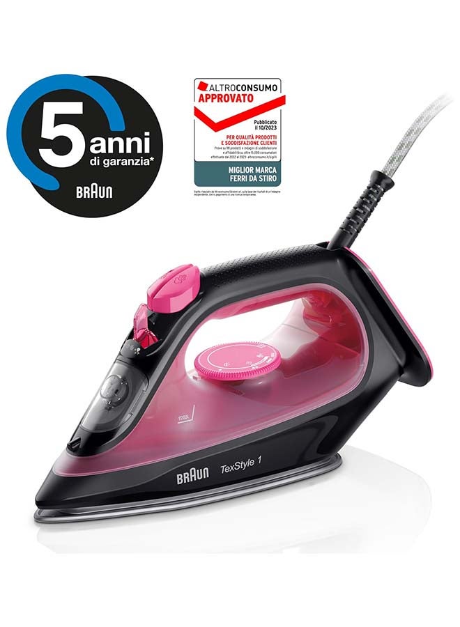 BRAUN Steam Iron, 25 Steam rate/130g Steam Shot per Minute, Super Ceramic Soleplate, Self Clean, Anti Drip, Water Spray, 50% Energy Saving, Auto Off, 220 ml 2000 W SI 1070 Pink & Black 220 ml 2000 W SI1070PU Pink & Black - Image 3