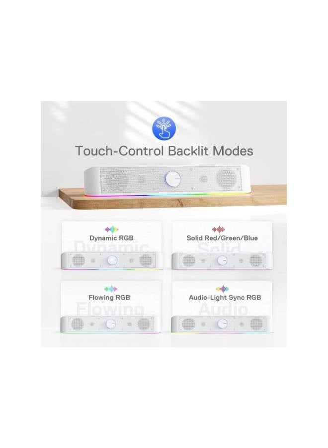 REDRAGON - GS560 RGB Desktop Soundbar, 2.0 Channel Computer Speaker with Dynamic Lighting Bar Audio-Light Sync/Display, Touch-Control Backlit with Volume Knob, USB Powered w/ 3.5mm Cable, White - Image 1