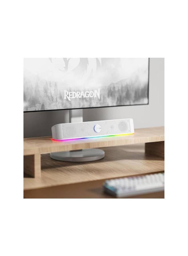 REDRAGON - GS560 RGB Desktop Soundbar, 2.0 Channel Computer Speaker with Dynamic Lighting Bar Audio-Light Sync/Display, Touch-Control Backlit with Volume Knob, USB Powered w/ 3.5mm Cable, White - Image 1
