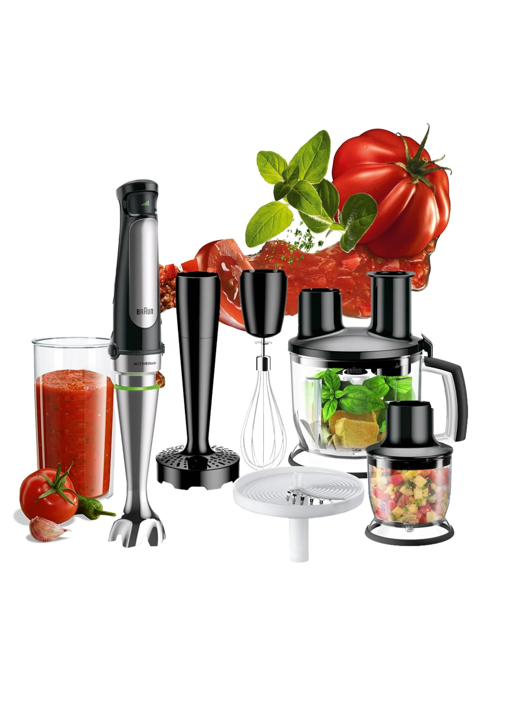 Hand Blender MultiQuick with 600ml BPA-free Beaker, 1.5L Food Processor, 350ml Chopper, Puree/Masher, Whisk, Easy SmartSpeed, SplashControl & PowerBell Plus Technology MQ 7087X Black and Silver 