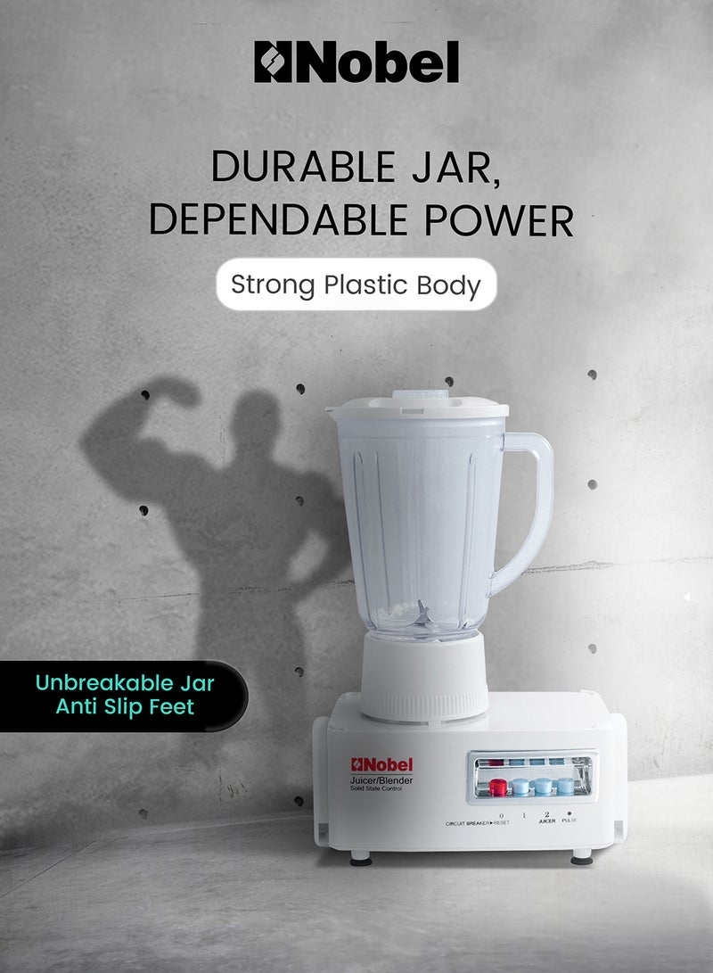 Nobel - 4 in 1 Juicer and Food Factory with 1 Litre Capacity and has Spinner Chopper & Dry Mill 400W 2 Speed - Pulse Grinder, Chopper, Blender, Juicer, Unbreakable Jar & Anti Slip Feet 1 L 400 W NJ176G4 White - Image 1