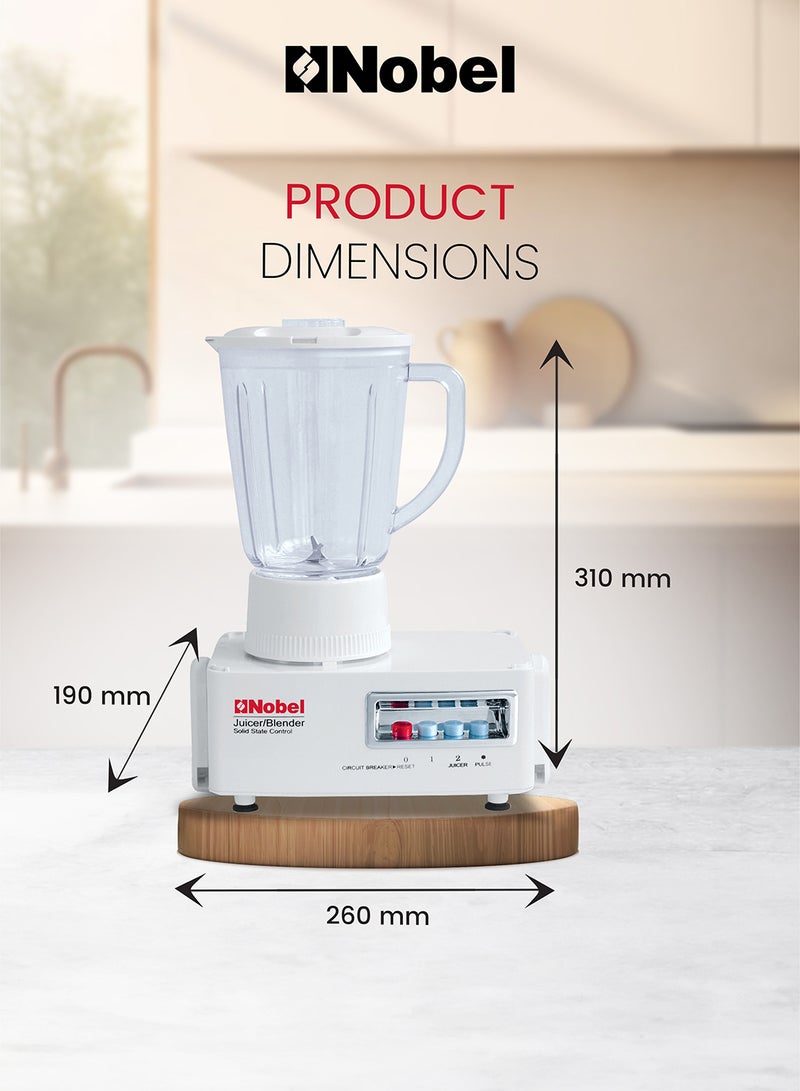 Nobel - 4 in 1 Juicer and Food Factory with 1 Litre Capacity and has Spinner Chopper & Dry Mill 400W 2 Speed - Pulse Grinder, Chopper, Blender, Juicer, Unbreakable Jar & Anti Slip Feet 1 L 400 W NJ176G4 White - Image 1