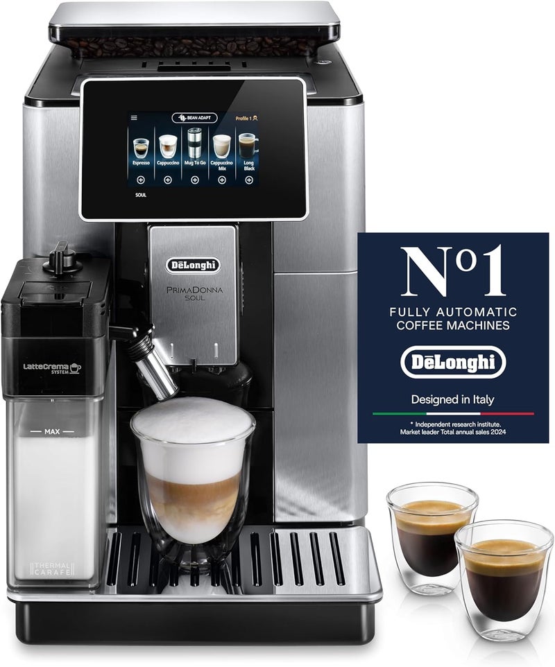 De'Longhi Coffee Machine PRIMADONNA SOUL Fully Automatic Bean to Cup Coffee Machine, 20+ Functions, Ideal for Espresso, Americano, Cappuccino, Latte, Macchiato & Many More Coffee Recipes ECAM610.75.MB 2 L 1450 W ECAM610.75MB Silver - Image 1