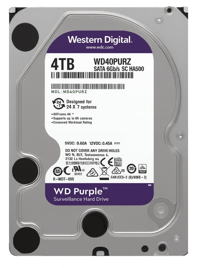 WD Western Digital WD Purple 4TB Surveillance HDD, SATA 6Gb/s, WD40PURZ 4 TB - Image 2