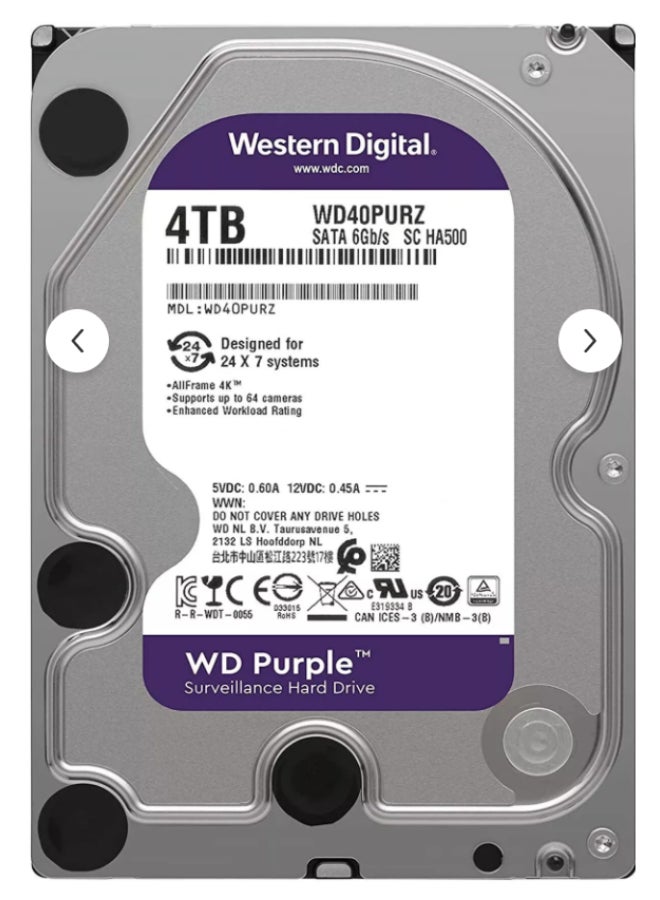 WD Western Digital WD Purple 4TB Surveillance HDD, SATA 6Gb/s, WD40PURZ 4 TB - Image 4