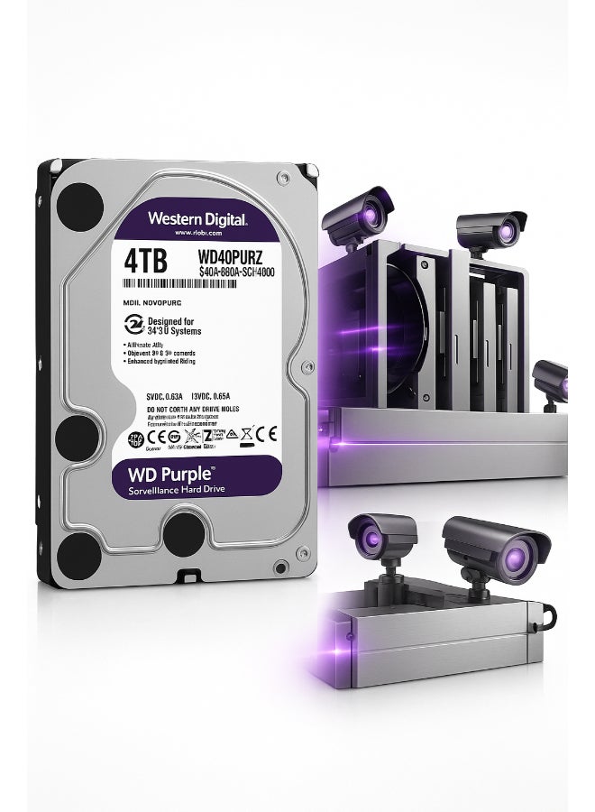 WD Western Digital WD Purple 4TB Surveillance HDD, SATA 6Gb/s, WD40PURZ 4 TB - Image 3