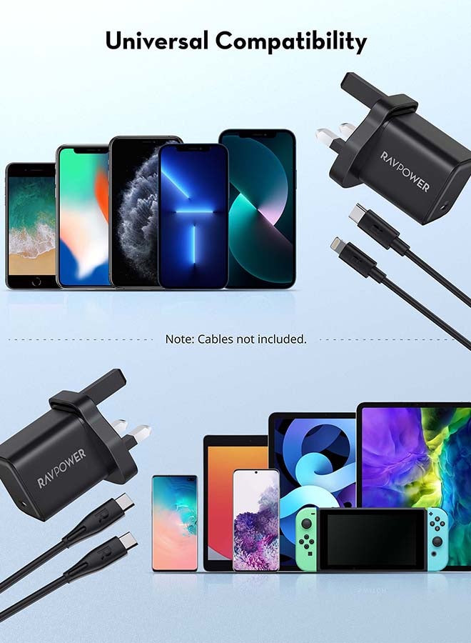 RAVPOWER Pioneer 20W Wall Charger with PD Technology - Black - Image 3