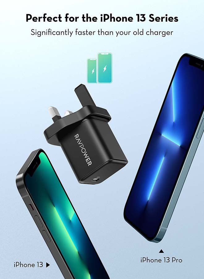 RAVPOWER Pioneer 20W Wall Charger with PD Technology - Black - Image 2