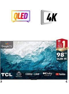 TCL 98 Inch 4K Ultra HD QLED Smart TV, Google TV with Hands-Free Voice Control, Game Master, Android Ramati Ui, Dolby Vision IQ-Atmos, HDR 10+, IMAX Enhanced, 144Hz VRR, 2022 Model, 98C735 Black  - Image 1
