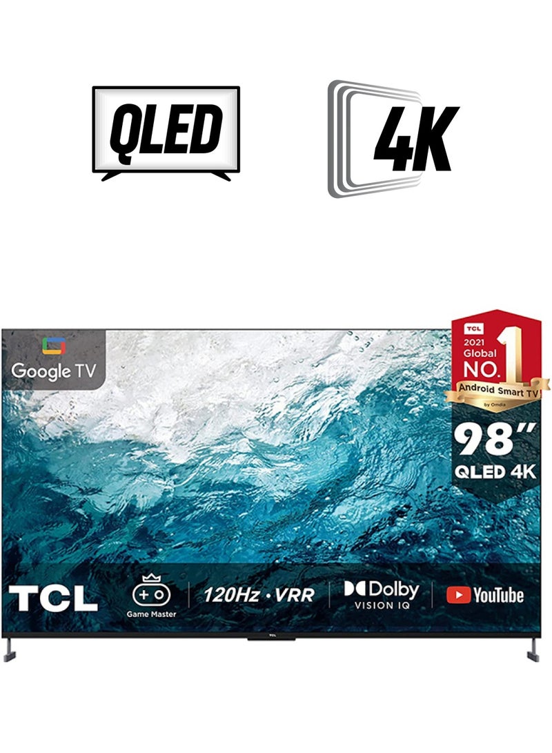 TCL 98 Inch 4K Ultra HD QLED Smart TV, Google TV with Hands-Free Voice Control, Game Master, Android Ramati Ui, Dolby Vision IQ-Atmos, HDR 10+, IMAX Enhanced, 144Hz VRR, 2022 Model, 98C735 Black  - Image 1