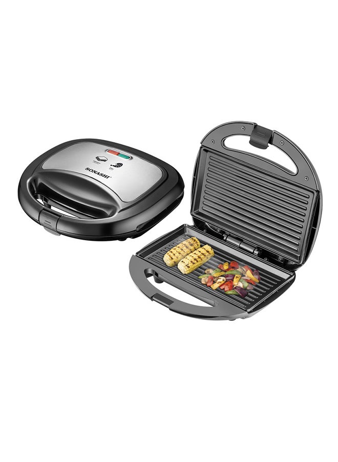 SONASHI 2 Slice Grill Maker – Non-Stick, Stainless Steel Sandwich Maker with Handle Locking System, Indicator Light, Overheat Protection 750 W SGT-853N Black/Silver  - Image 1