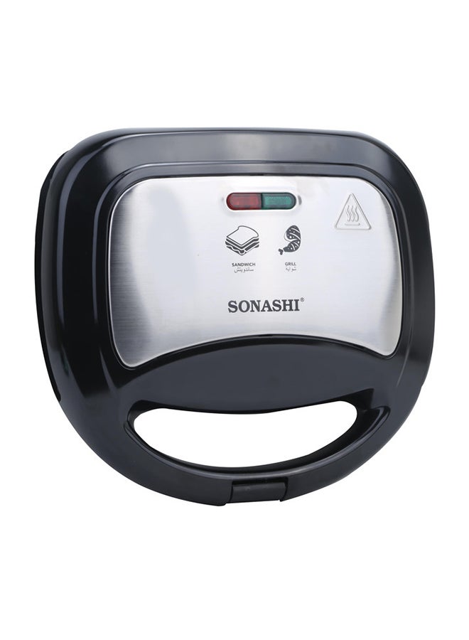 سوناشي - 2 Slice Grill Maker – Non-Stick, Stainless Steel Sandwich Maker with Handle Locking System, Indicator Light, Overheat Protection 750 W SGT-853N Black/Silver - Image 1