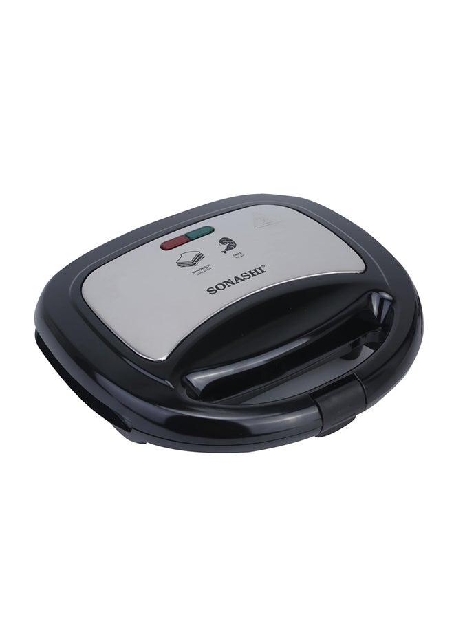 SONASHI 2 Slice Grill Maker – Non-Stick, Stainless Steel Sandwich Maker with Handle Locking System, Indicator Light, Overheat Protection 750 W SGT-853N Black/Silver  - Image 3
