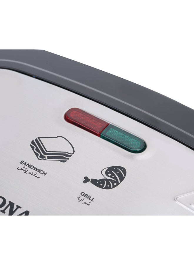 سوناشي - 2 Slice Grill Maker – Non-Stick, Stainless Steel Sandwich Maker with Handle Locking System, Indicator Light, Overheat Protection 750 W SGT-853N Black/Silver - Image 1