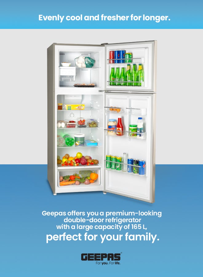 GEEPAS - Double Door No-Frost Refrigerator with 348L Gross Capacity ( Freezer 78L/Refrigerator 270L), Multi-Airflow, Low Noise Operation, Spacious Storage GRF4122SSXN Silver - Image 1
