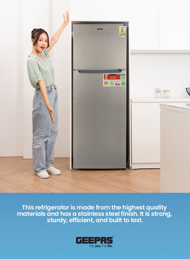 GEEPAS - Double Door No-Frost Refrigerator with 348L Gross Capacity ( Freezer 78L/Refrigerator 270L), Multi-Airflow, Low Noise Operation, Spacious Storage GRF4122SSXN Silver - Image 1