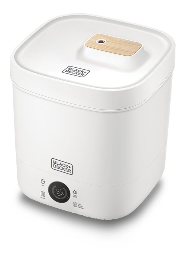 BLACK+DECKER Digital Humidifier, Capacity for Large Rooms up to 40m2, Touch Control, LED Display, Warm Mist, Auto Shutoff, Easy Clean Square Tank, Modern Wooden Finish, HM4250-B5 White - Image 1