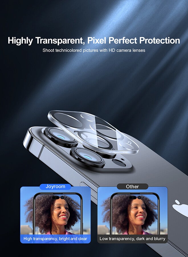 جوي روم محافظ عدسة الكاميرا الة لأجهزة iPhone 15 Pro / iPhone 15 Pro Max / iPhone 14 Pro / iPhone 14 Pro Max، فيلم حماية الكاميرا المقوى عالي الدقة مقاوم للخدوش، ملائمة مثالية وتركيب سهل. شفاف - Image 2