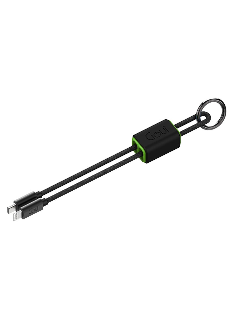 Goui - Lock Cable Lightning - C Lightning Key Chain Cable: Fast Charging, MFI Certified, Smart Apple Chip for iPhone, iPad, and iPod with Ring Hook & Wrist Strap (27cm) - Black - Image 1
