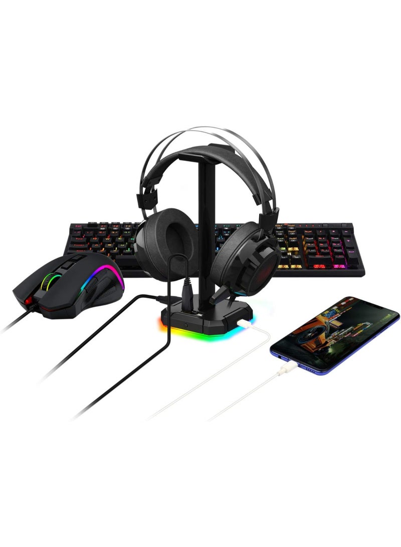 ريدراجون - حامل سماعة رأس للألعاب بإضاءة خلفية HA300 SCEPTER Pro RGB مع 10 أوضاع إضاءة RGB و4 منافذ USB - Image 1