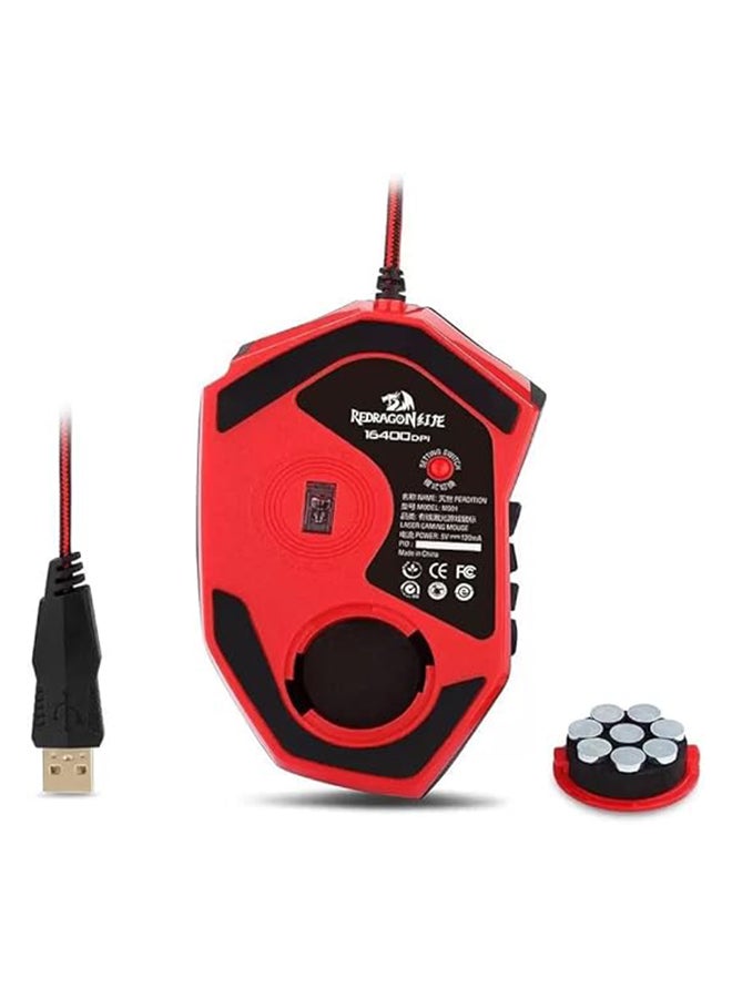 Redragon M901 Gaming Mouse RGB Backlit MMO 19 Macro Programmable Buttons with Weight Tuning Set, 12400 DPI for Windows PC Computer (Wired, Black)