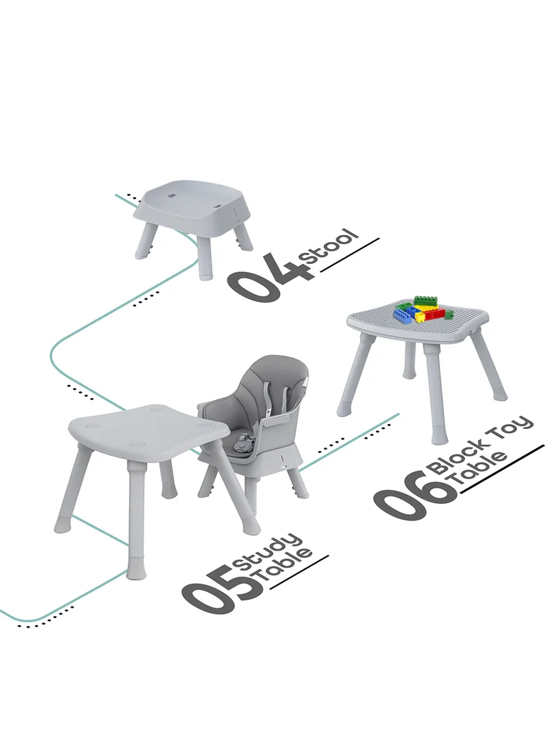 Moon 6-In-1 High Chair Dining Booster Seat Baby Feeding Chair Study Desk Block Toy Table Removable Tray