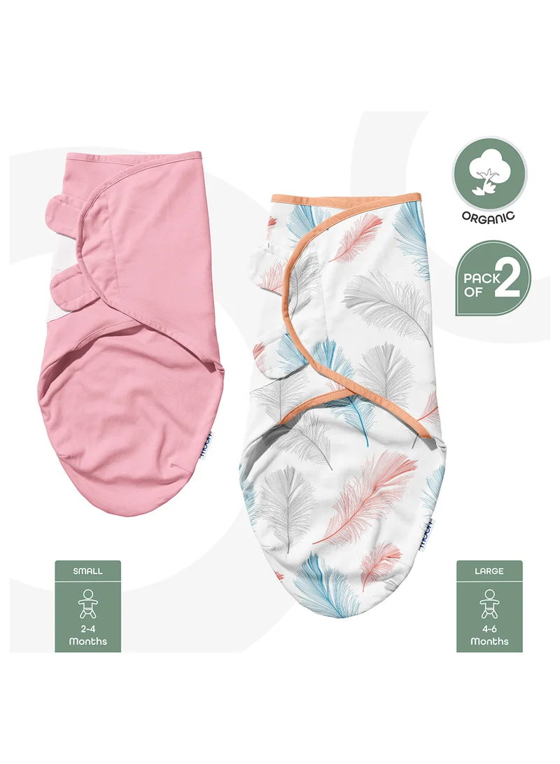 Moon Organic Swaddle Lightweight - Feather Print And Pink, Pack of 2
