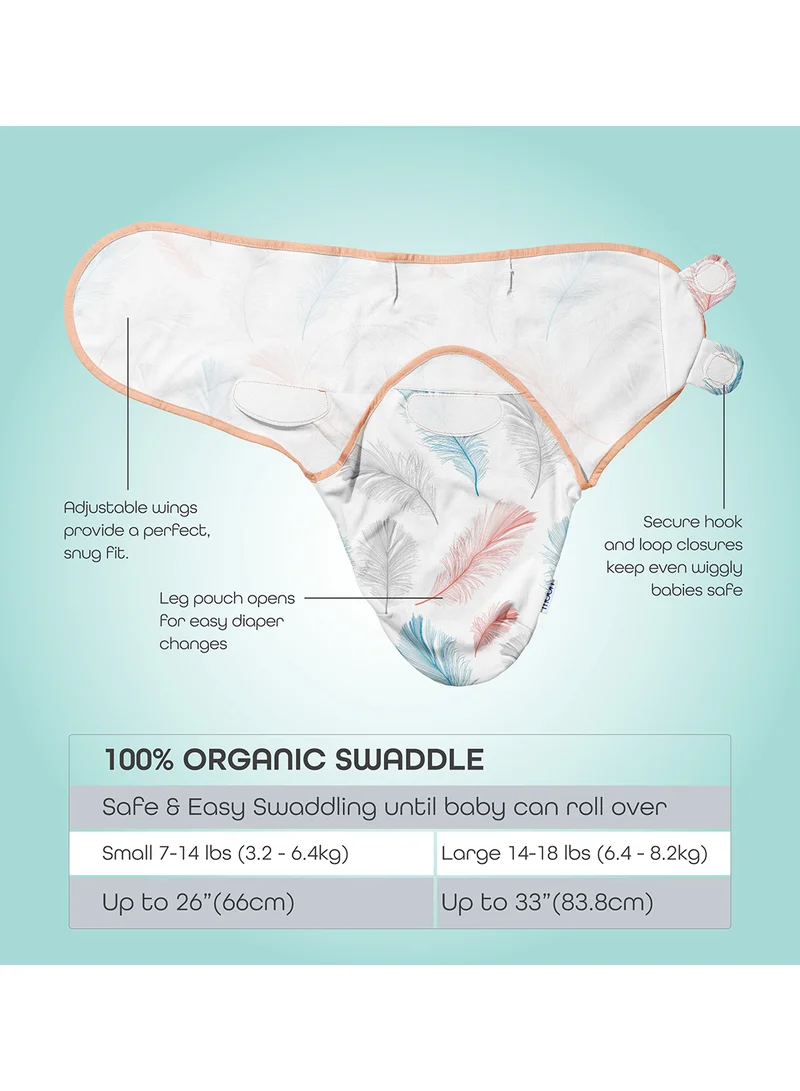 Moon Organic Swaddle Lightweight - Feather Print And Pink, Pack of 2