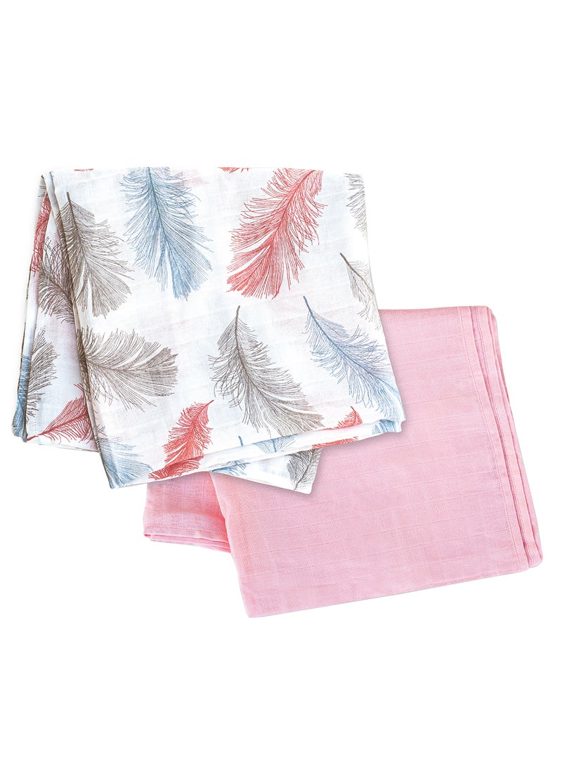 Moon Organic Muslin Wrap/ Swaddle Pack Of 2 Feather Print - Image 1
