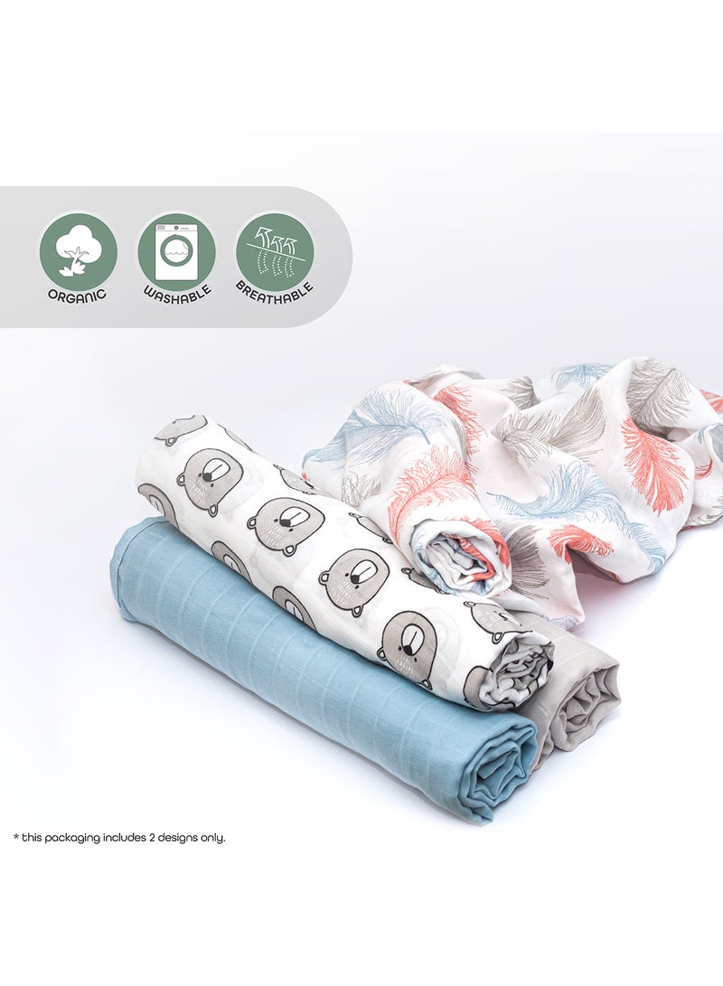Moon Organic Muslin Wrap/ Swaddle Pack Of 2 Feather Print - Image 4