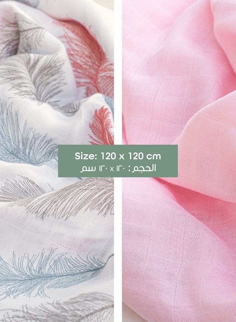 Moon Organic Muslin Wrap/ Swaddle Pack Of 2 Feather Print - Image 5