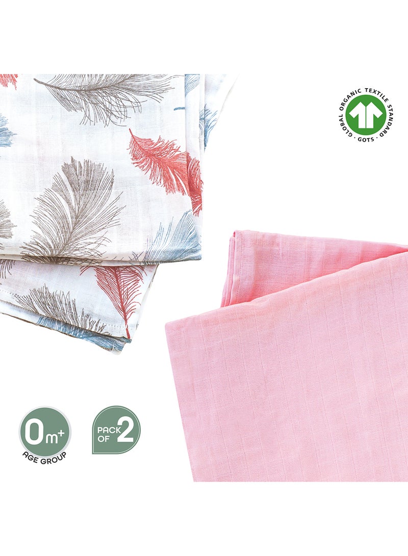 Moon Organic Muslin Wrap/ Swaddle Pack Of 2 Feather Print - Image 3