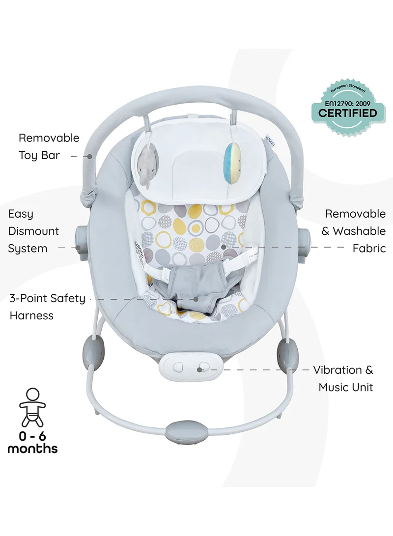 Moon Hopper Baby Bouncer Portable Soothing Seat With Vibration, 0-6 Months - Grey