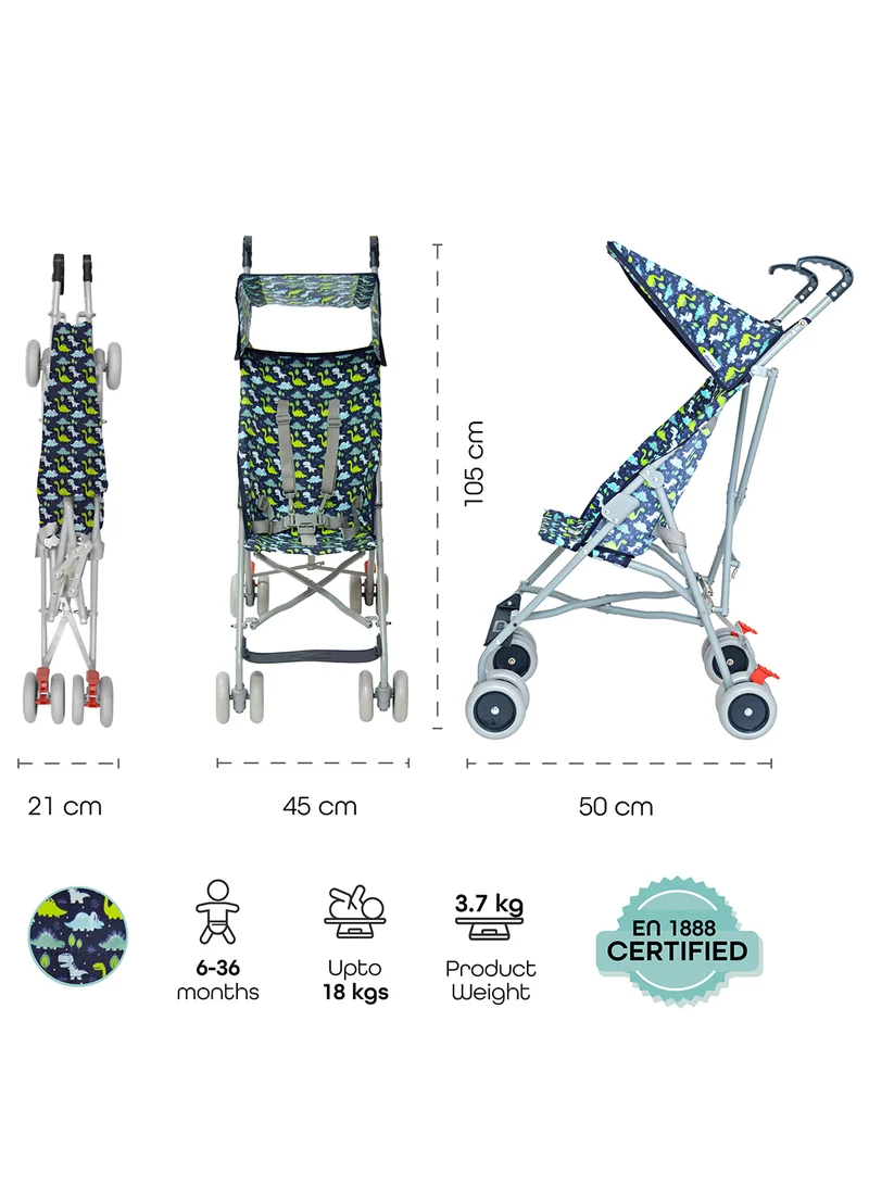 Moon Jet Baby Stroller – Lightest Buggy, Umbrella Fold, Wide Canopy, Compact, Travel-Friendly, Suitable 6m to 3yrs – Printed Dino