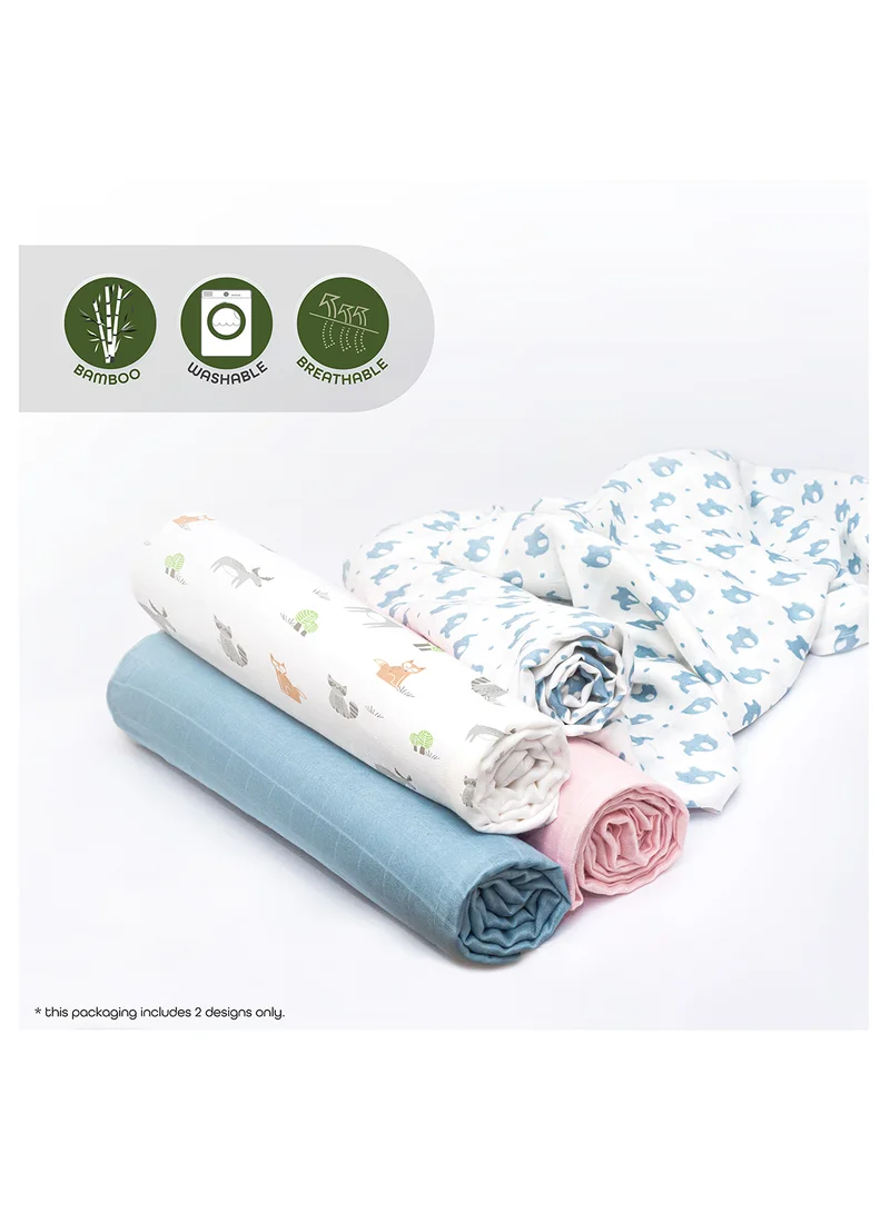 Moon Bamboo Muslin Wrap Swaddle Pack Of 2 Forest Print And Peach
