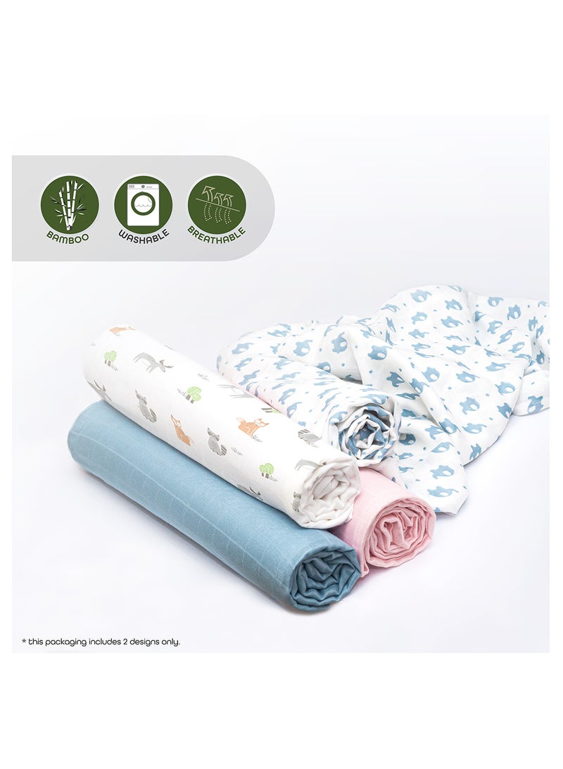 Moon Bamboo Muslin Wrap Swaddle Pack Of 2 Forest Print And Peach  - Image 5