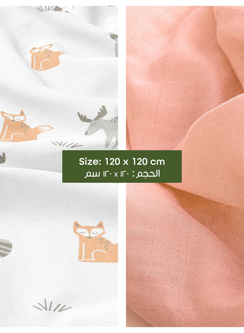 Moon Bamboo Muslin Wrap Swaddle Pack Of 2 Forest Print And Peach  - Image 4