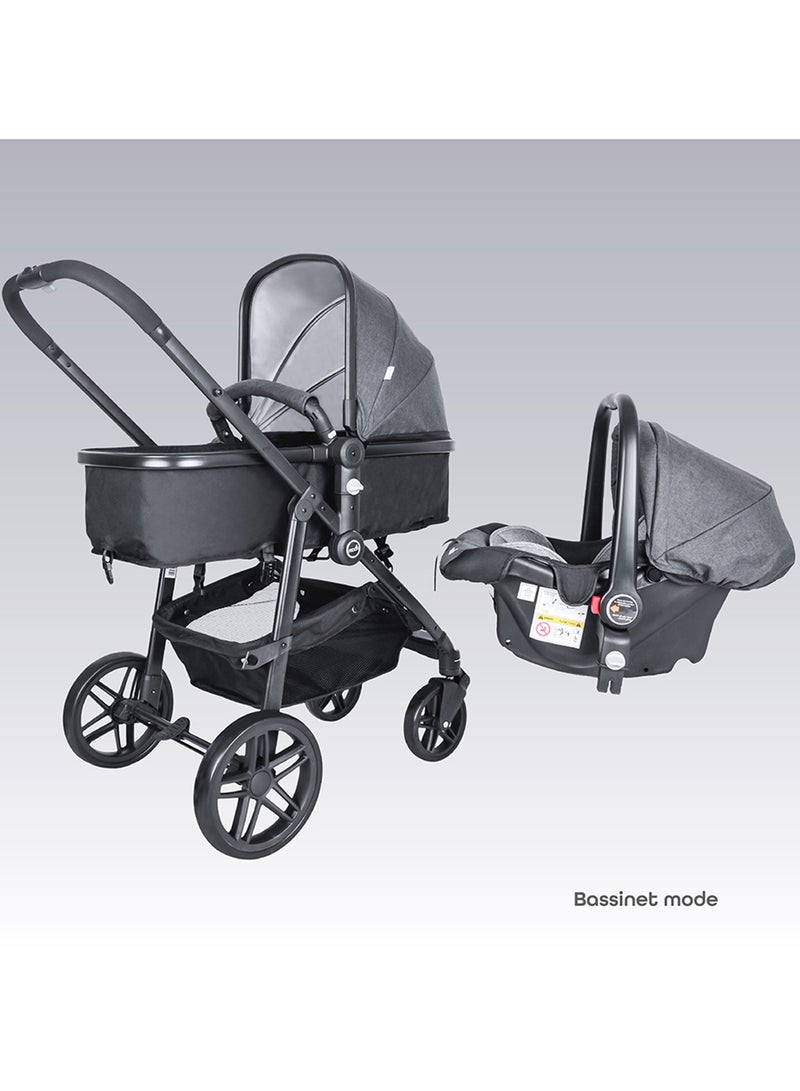 Tres Baby Stroller 3-in-1 Carriage Travel System – Convertible Infant Stroller, Up to 22kg, Suitable 0m+ – Grey