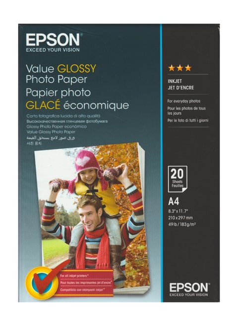 Value Glossy Photo Paper A4 - 20 Sheets White